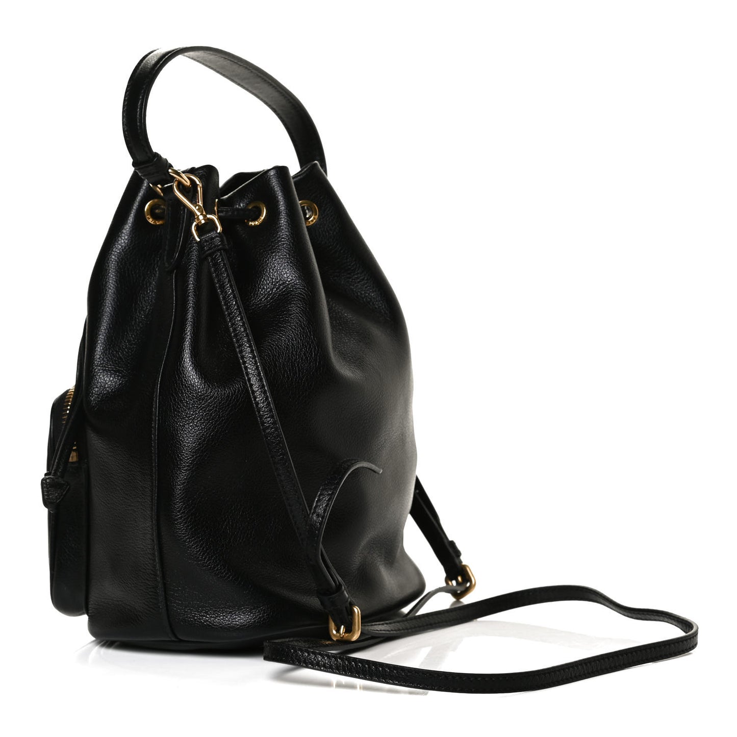 Glace Calfskin Embossed Secchiello Bucket Bag Black