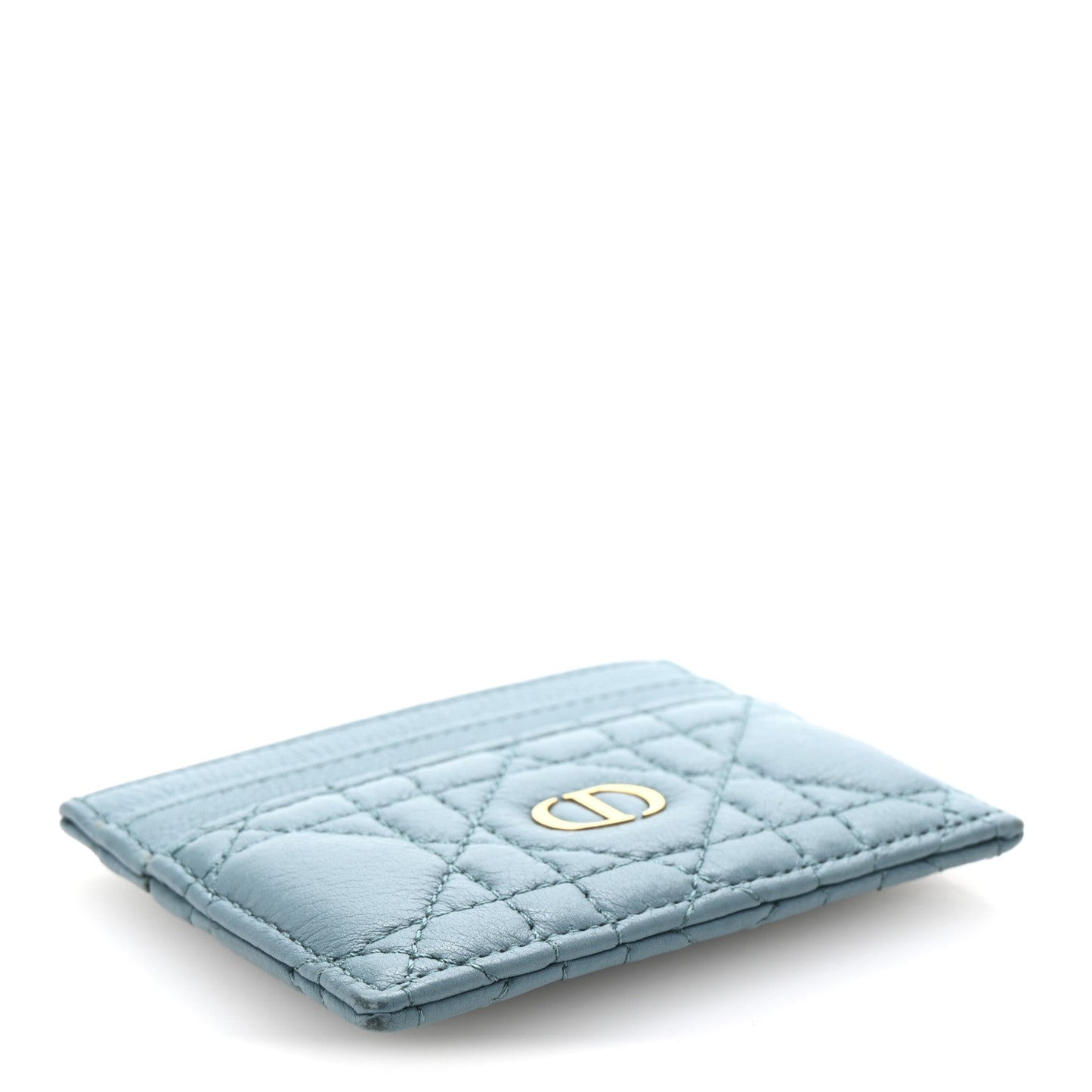 Supple Calfskin Cannage Caro Five-Slot Card Holder Turquoise