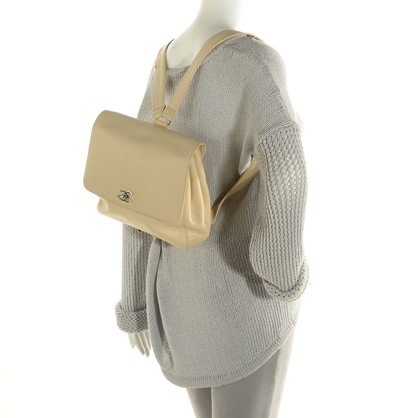 Caviar Backpack Beige Clair