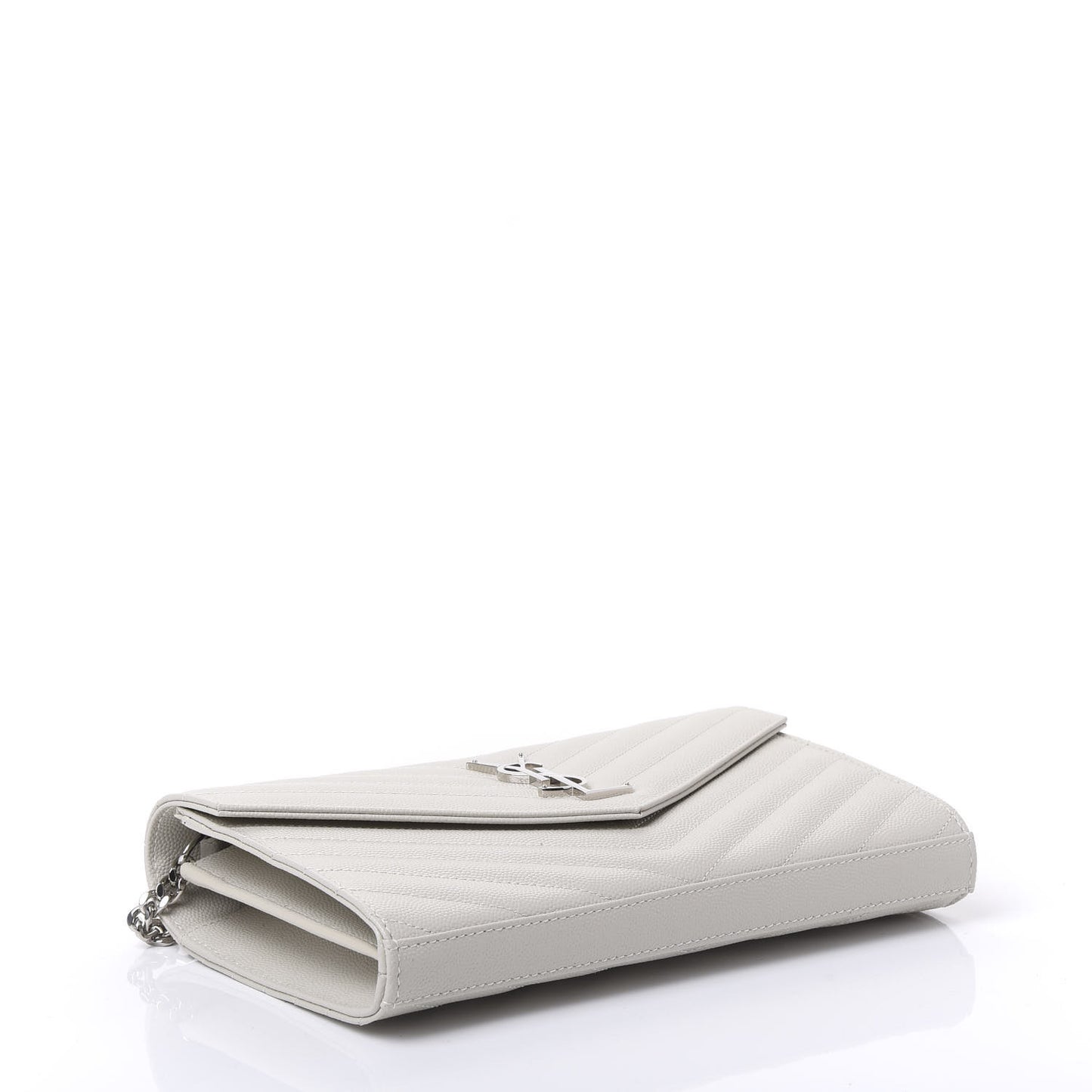 Grain De Poudre Matelasse Chevron Monogram Chain Wallet Optical White