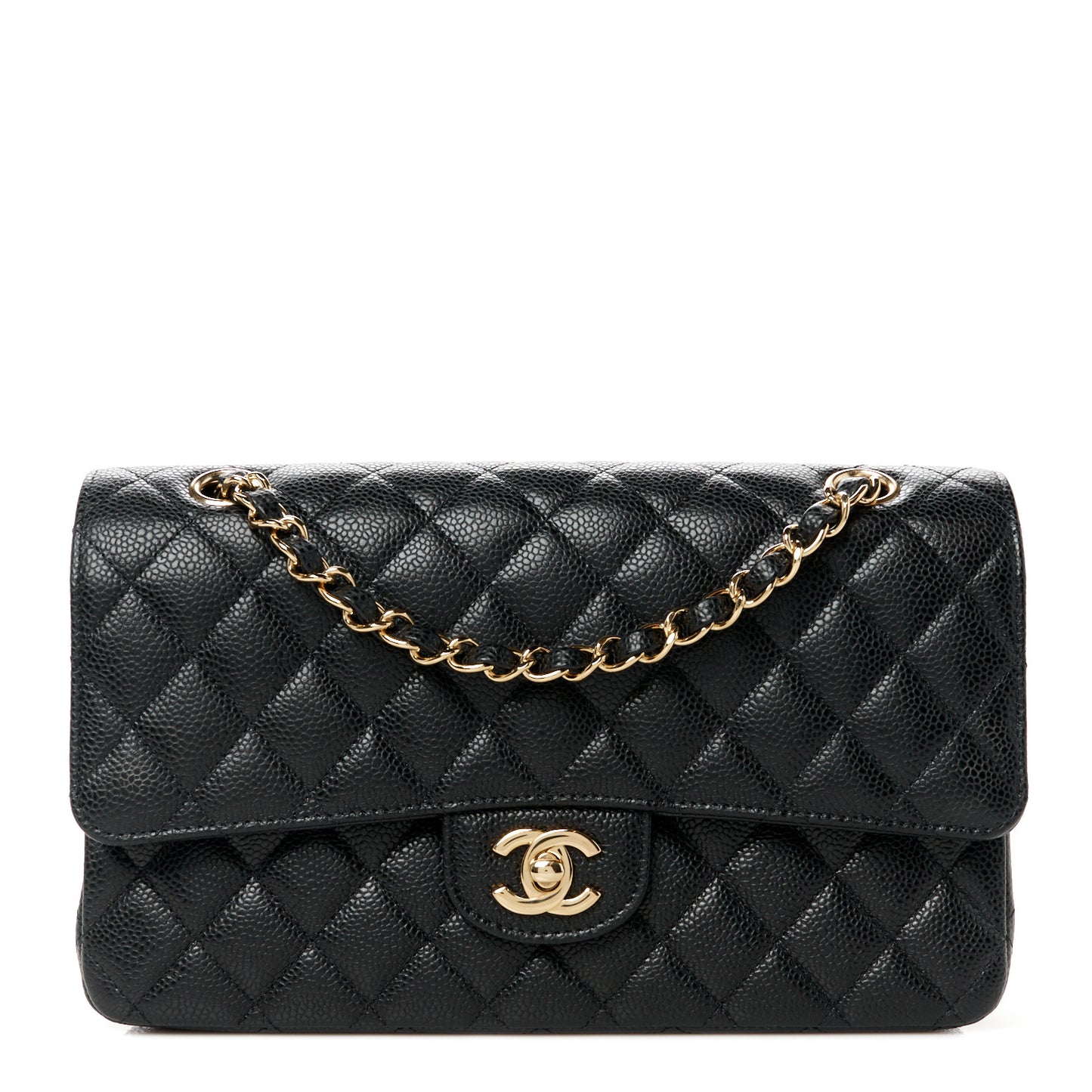 Caviar Quilted Medium Double Flap Black