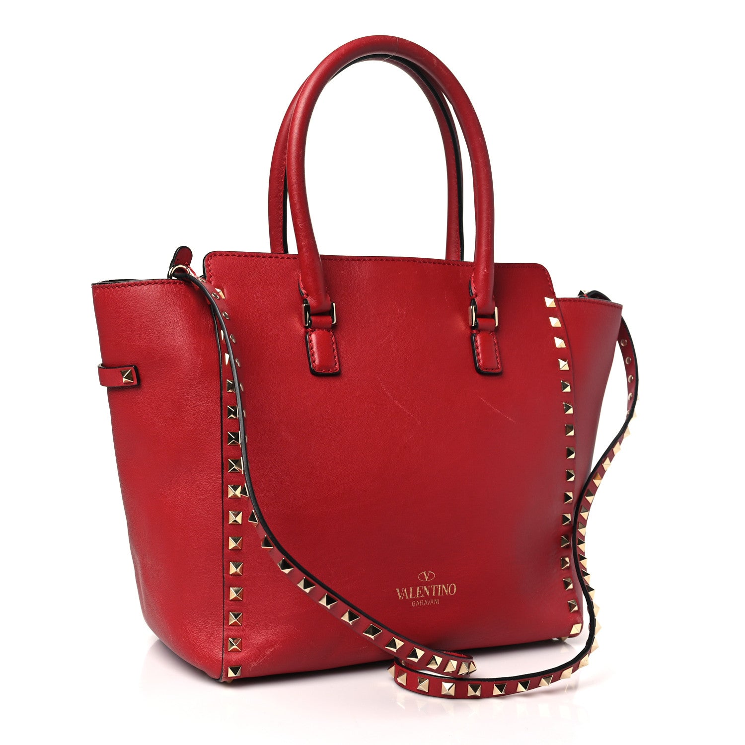 Valentino Garavani Vitello Rockstud Double Handle Tote Rosso Valentino 3 of 14