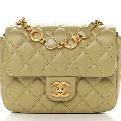 Chanel Lambskin Enamel Quilted Mini Coco Hearts Square Flap Light Green 8 of 13