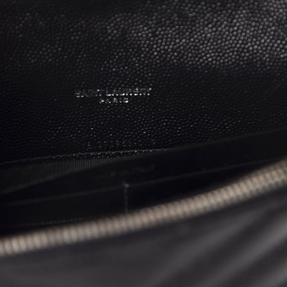 Saint Laurent Grain De Poudre Matelasse Chevron Monogram Envelope Chain Wallet Black 9 of 10