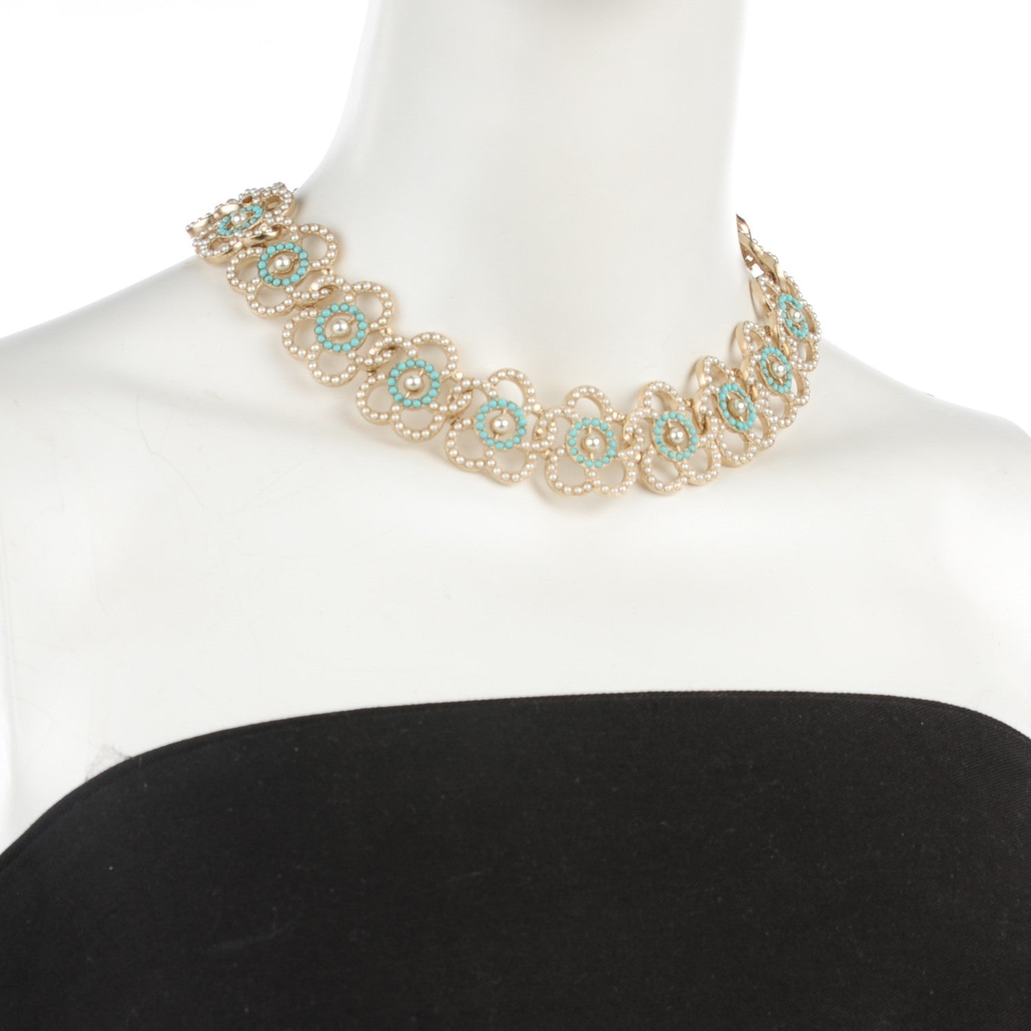 Chanel Bead Pearl CC Flower Necklace Gold 2 of 6