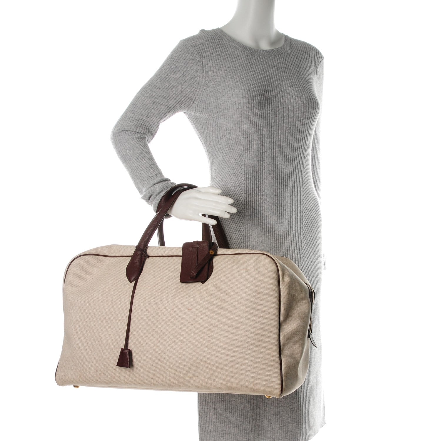 Hermes Taurillon Clemence Toile Victoria 50 Ecru Havane 2 of 17