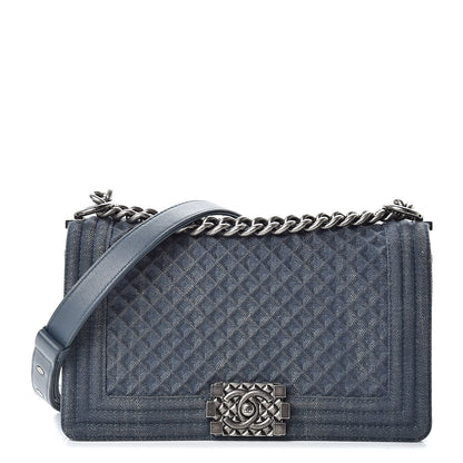 Chanel Denim Embossed Medium Boy Flap Blue 1 of 12