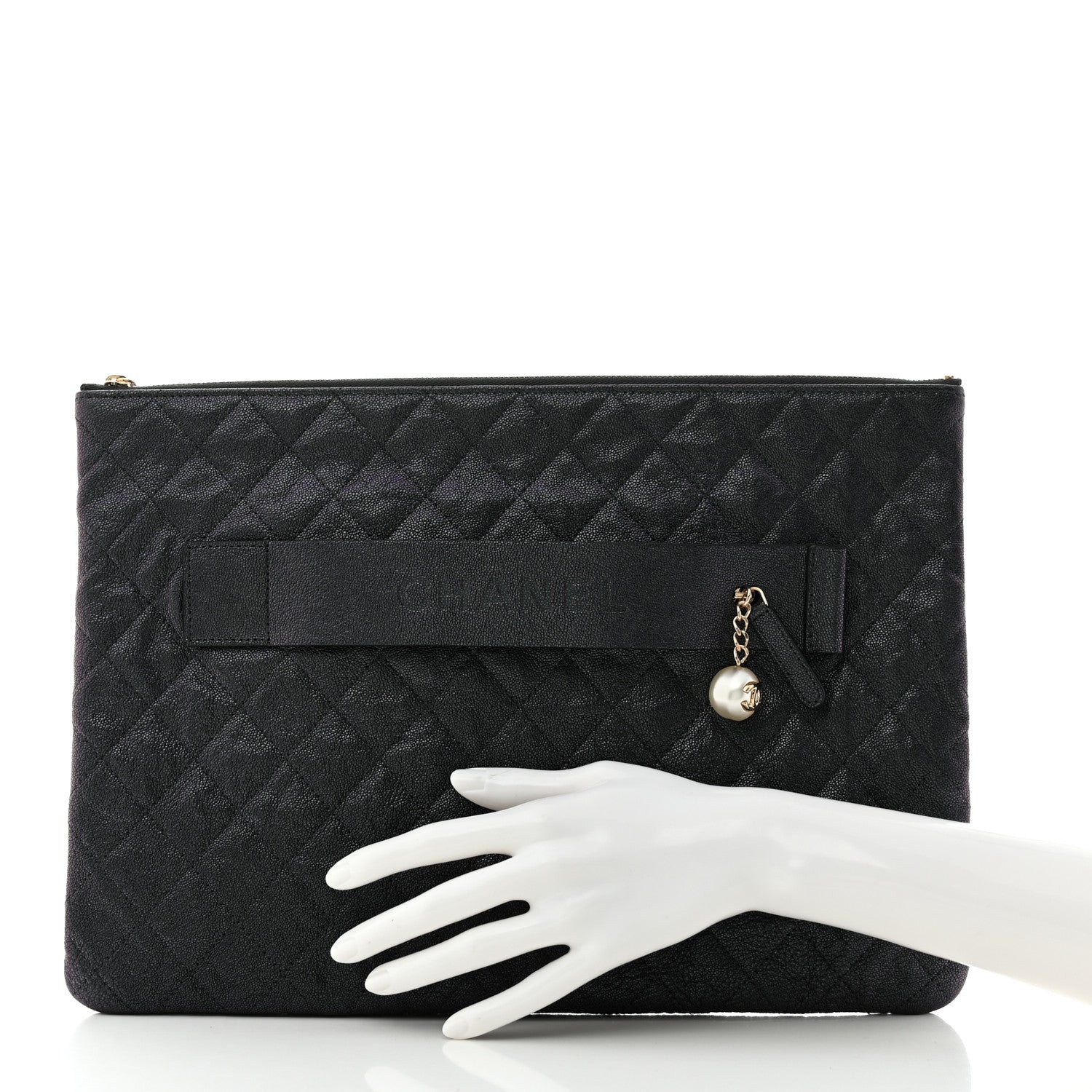 Chanel Iridescent Caviar Large Night by the C Pouch Clutch Black 2 of 9