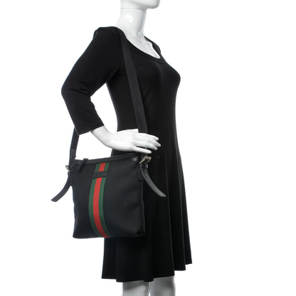 Gucci Techno Canvas Selleria Calfskin Web Small Flat Messenger Bag Black 2 of 13