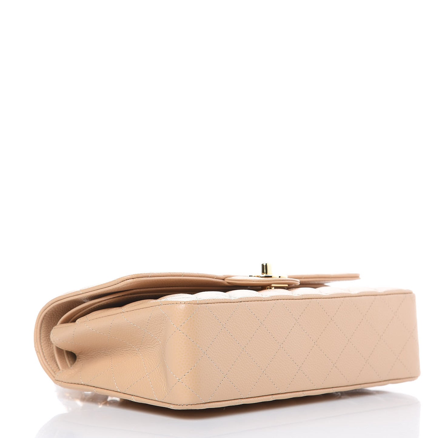 Caviar Quilted Medium Double Flap Beige