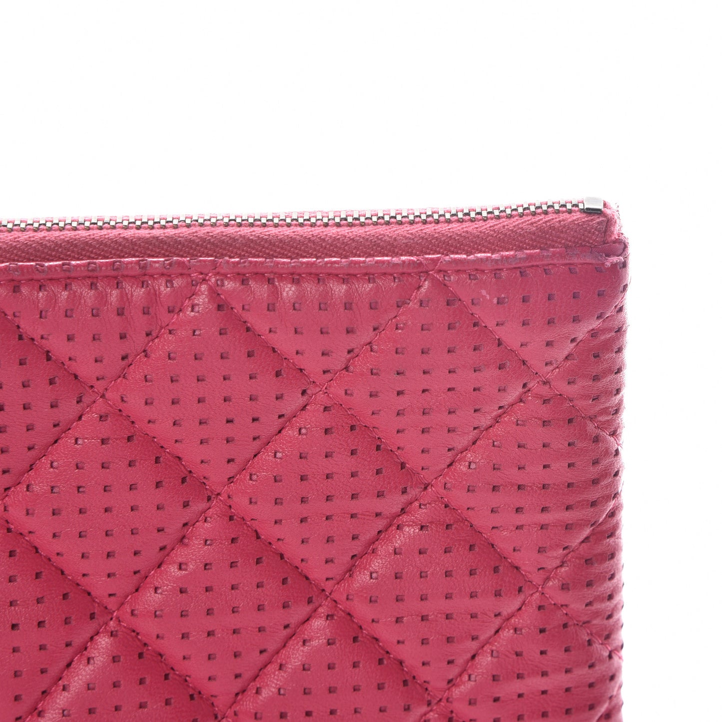 Perforated Lambskin Quilted Large Cosmetic Case Pink