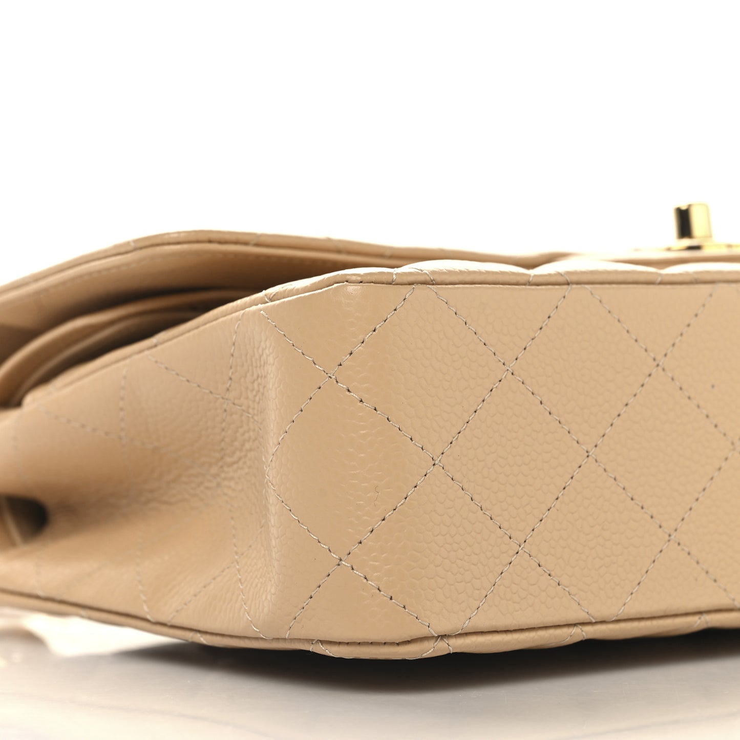 Caviar Quilted Medium Double Flap Beige