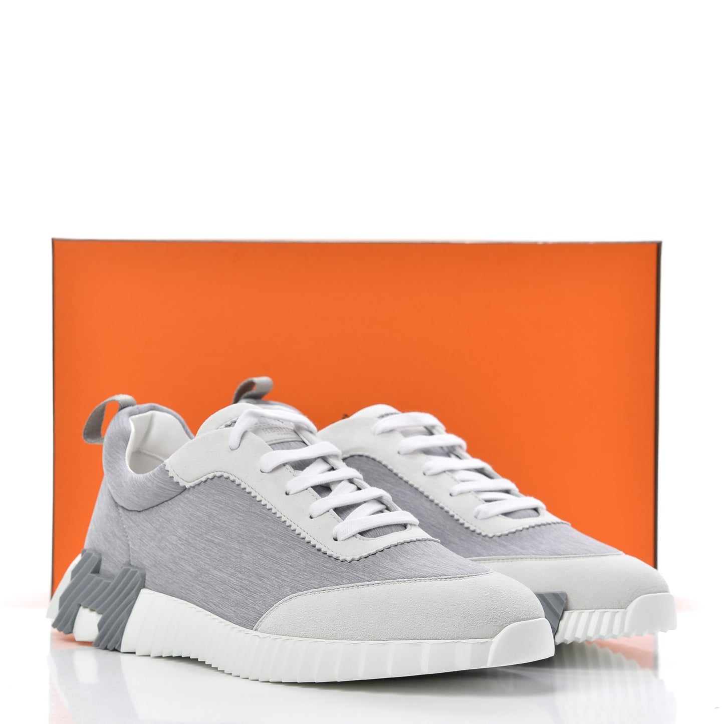 Technical Canvas Suede Goatskin Mens Bouncing Sneakers 44 Gris White
