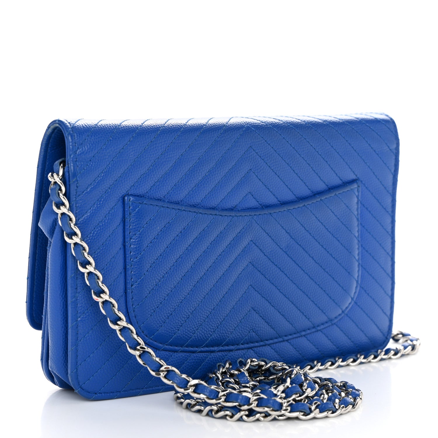 Chanel Caviar Chevron Quilted Wallet On Chain WOC Bright Blue 3 of 11
