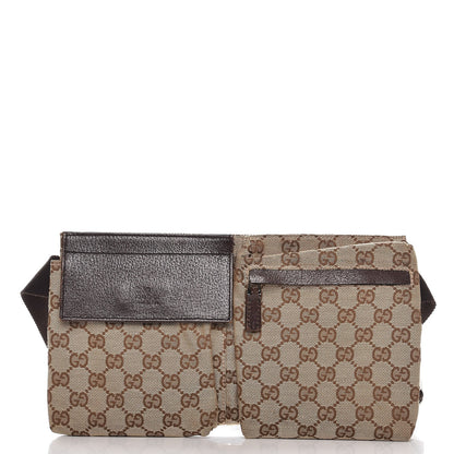 Gucci GG Monogram Double Pocket Belt Bag Dark Brown 1 of 7