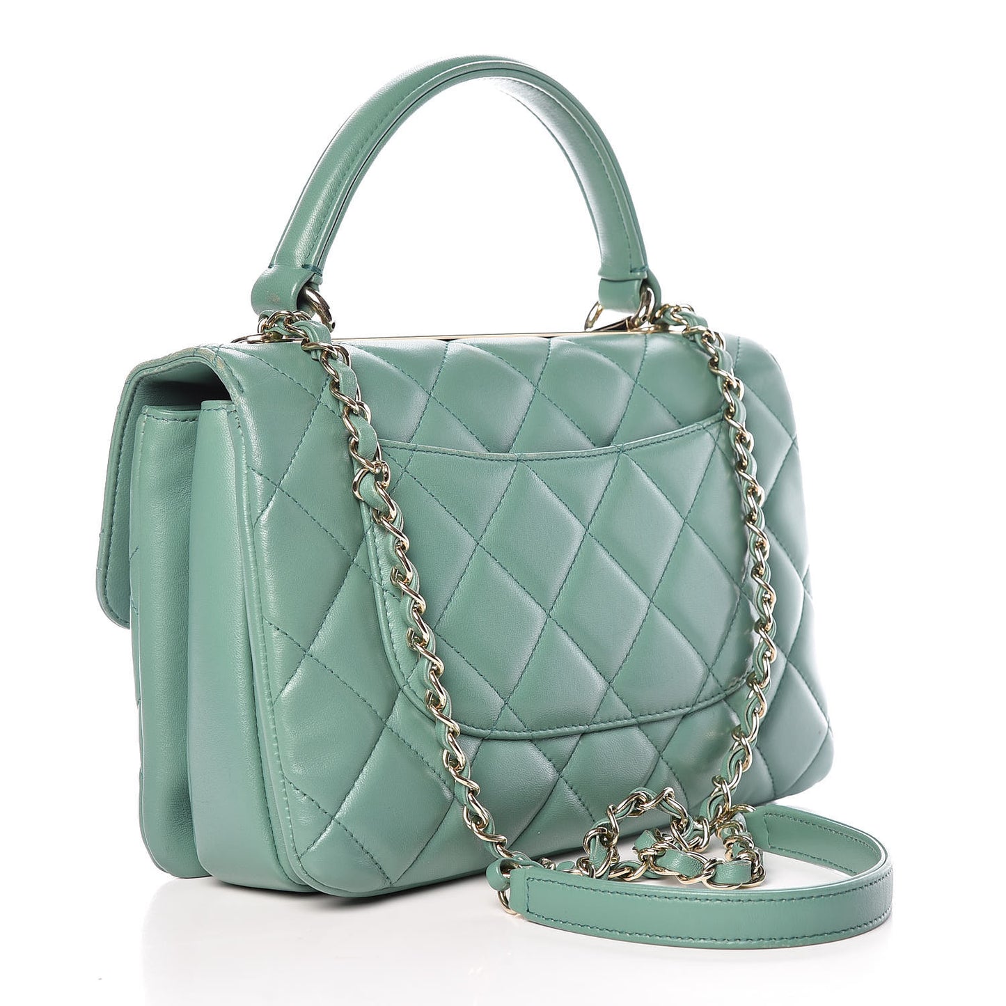 Lambskin Quilted Small Trendy CC Flap Dual Handle Bag Light Green