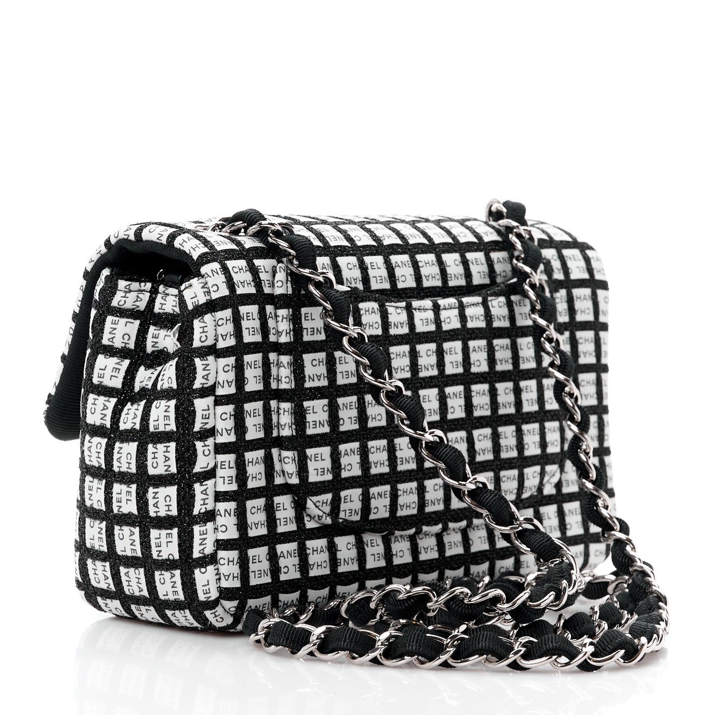 Ribbon Tweed Mini Rectangular Flap Black Ivory