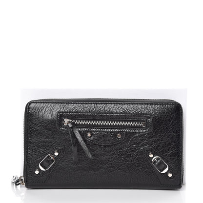 Balenciaga Agneau Classic Silver Hardware Continental Zip Around Wallet Black 8 of 8