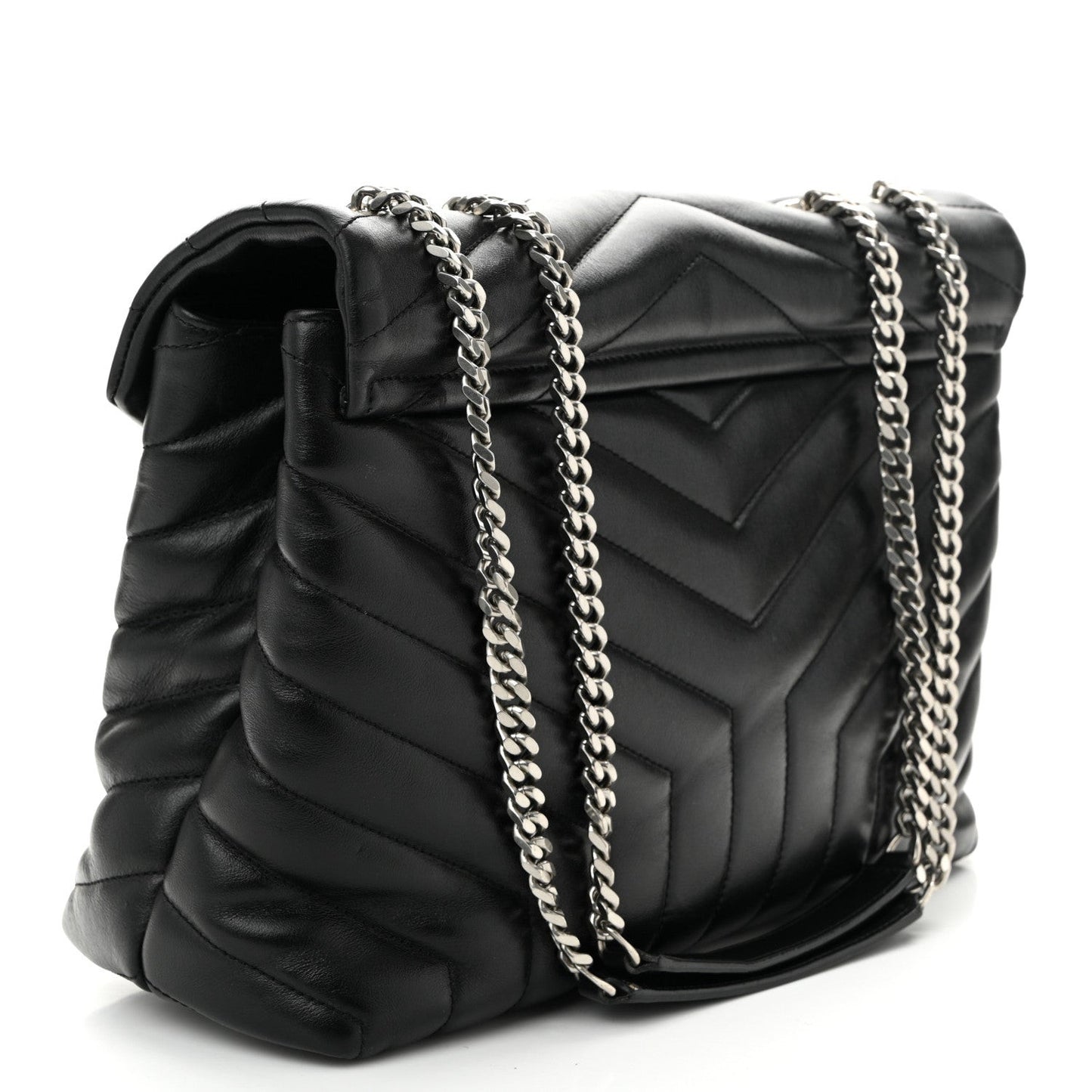 Calfskin Y Quilted Monogram Medium Loulou Chain Satchel Black