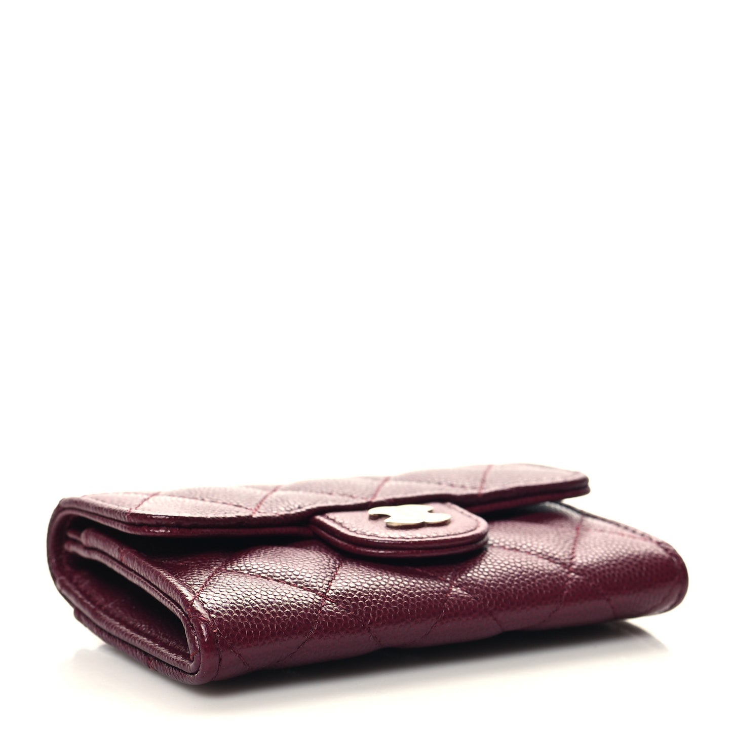 Caviar Quilted Flap Card Holder Wallet Burgundy