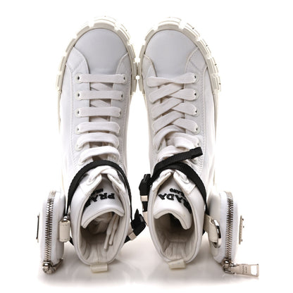 Prada Re-Nylon Gabardine Metal Triangle Logo Wheel Pouch Pocket High Top Sneakers 35.5 White 2 of 7