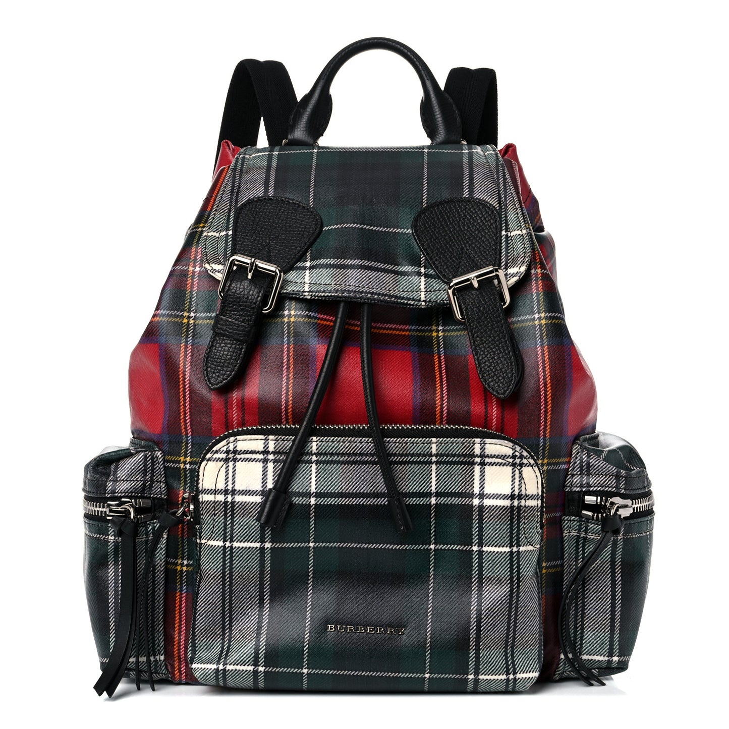 Laminated Tartan Patchwork Medium Rucksack Backpack Military Red