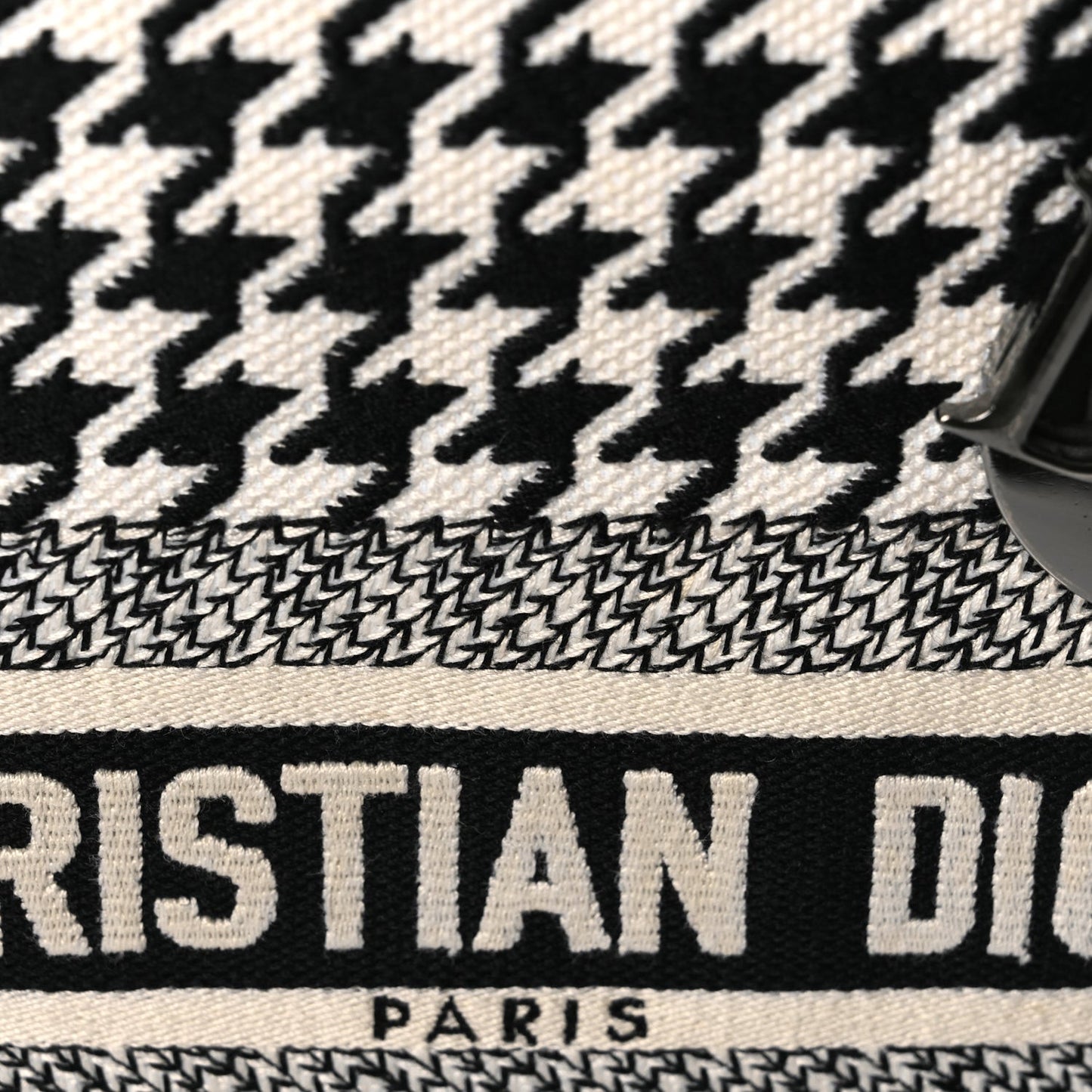 Canvas Houndstooth Embroidered Medium Lady D-Lite Black White