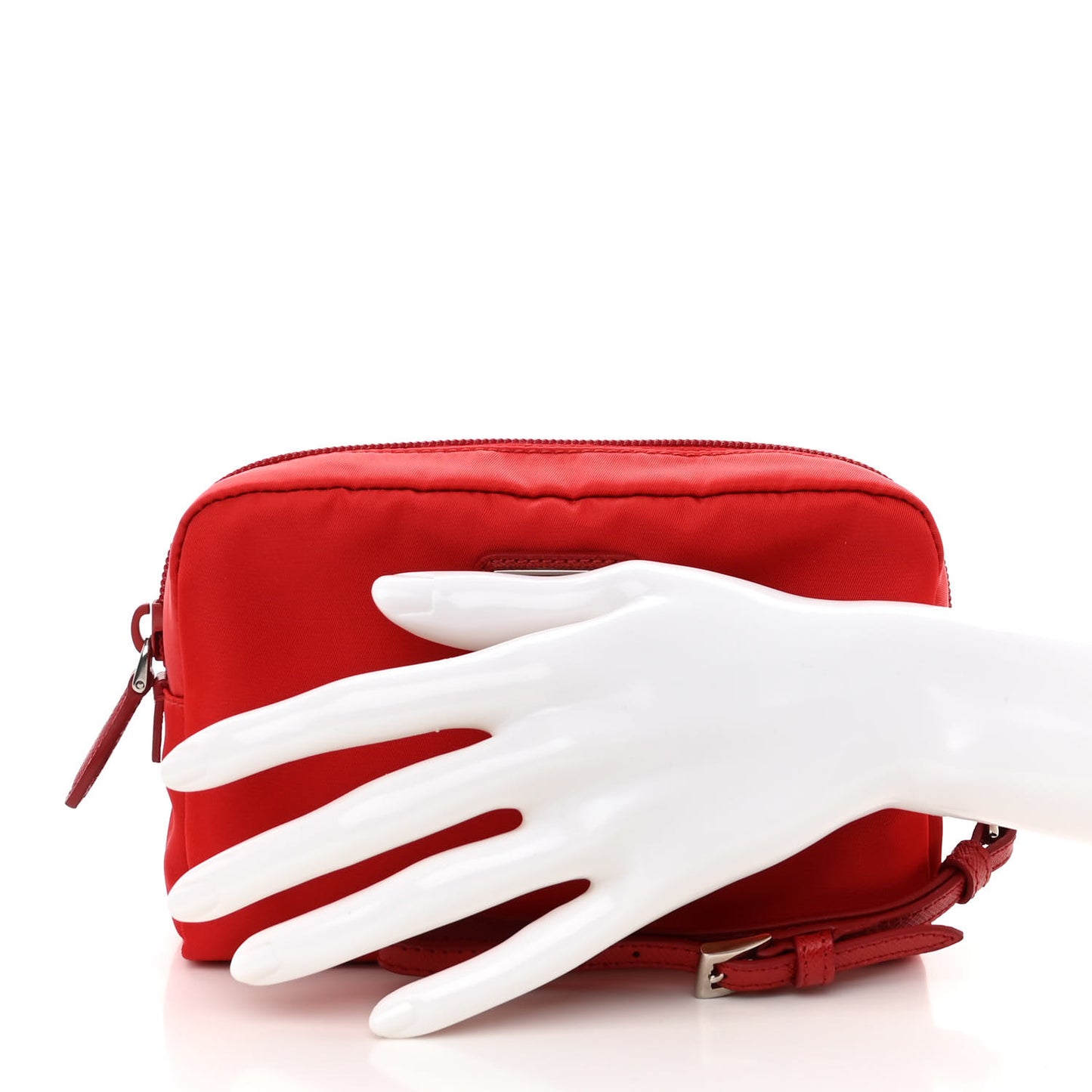 Tessuto Nylon Vela Saffiano Necessaire Wristlet Pouch Rosso