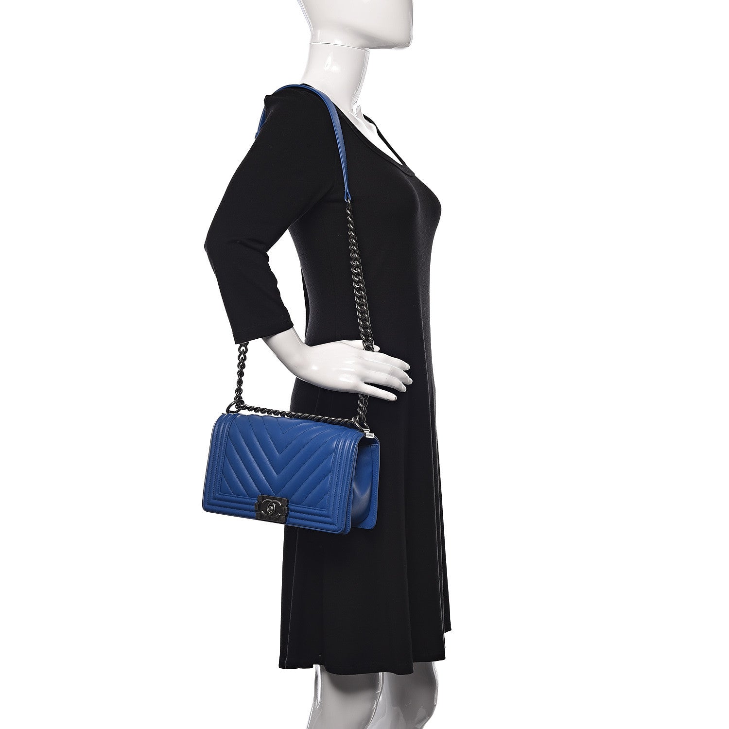 Chanel Calfskin Chevron Quilted Medium Boy Flap Bright Blue 2 of 13