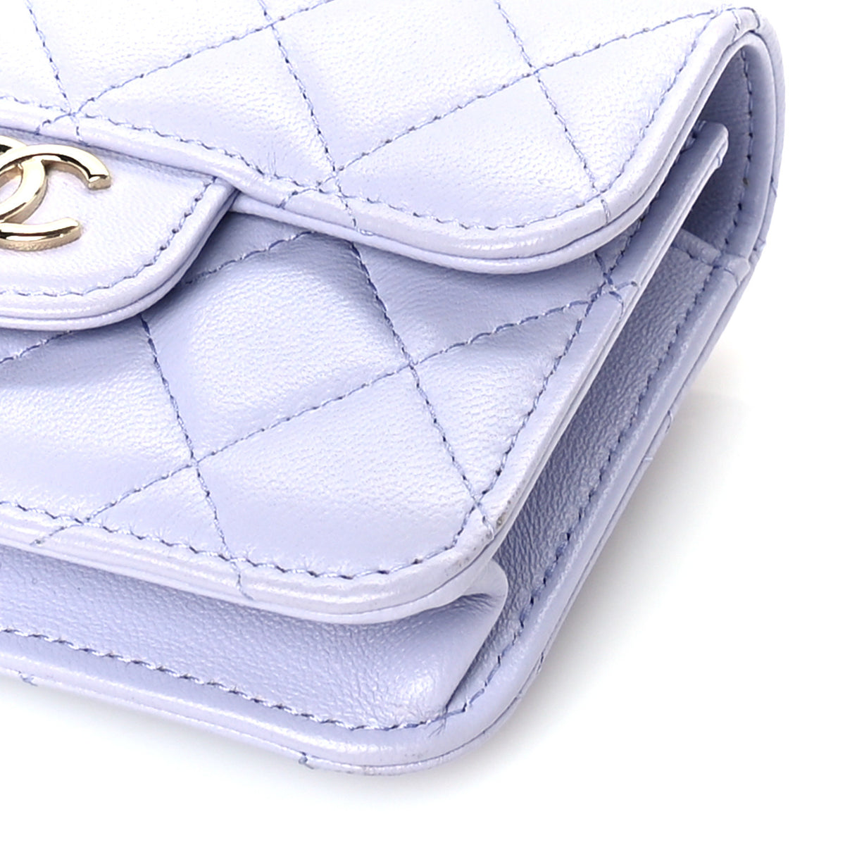 Lambskin Quilted Top Handle Flap Coin Purse With Chain Light Purple