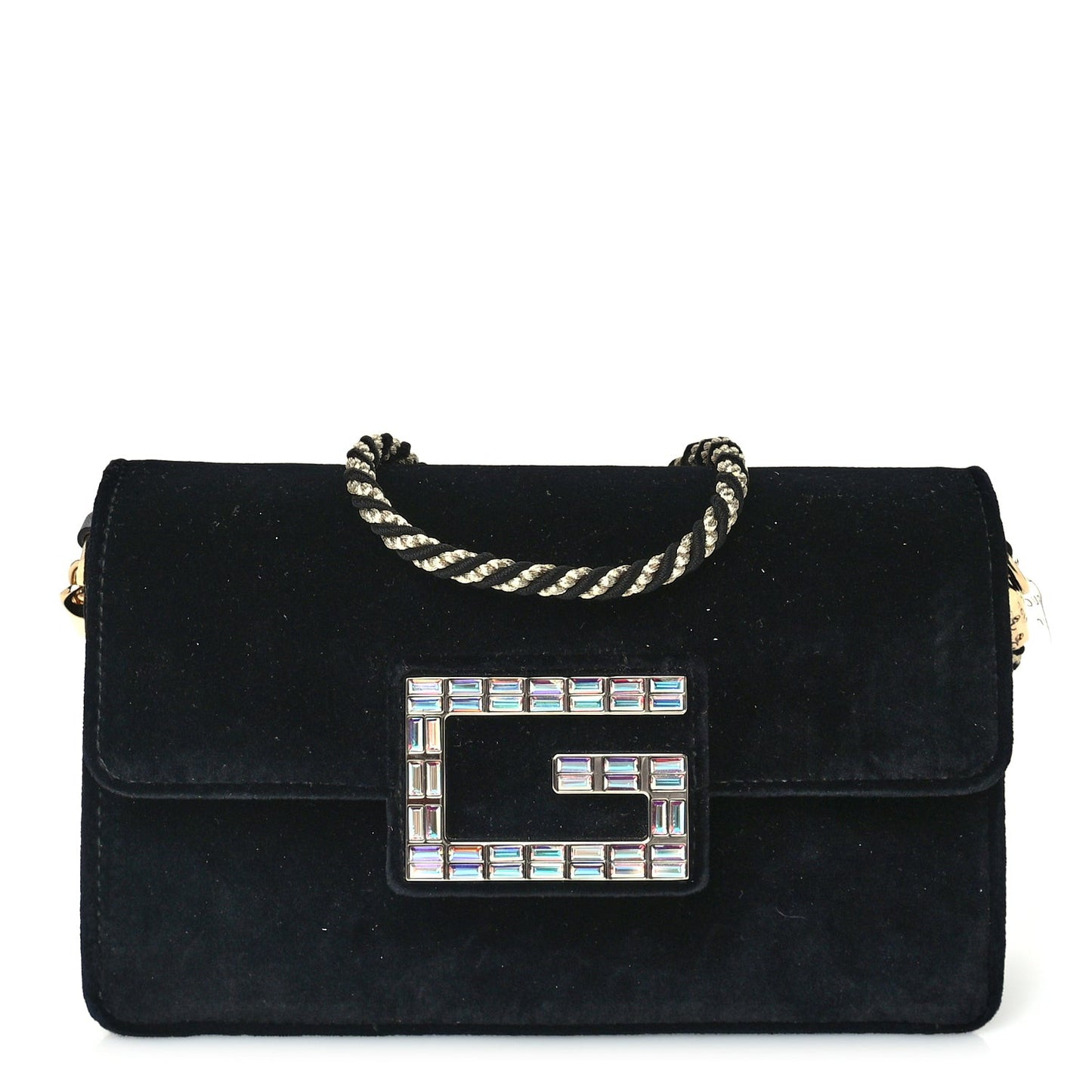 Velvet Crystal Square G Shoulder Bag  Black