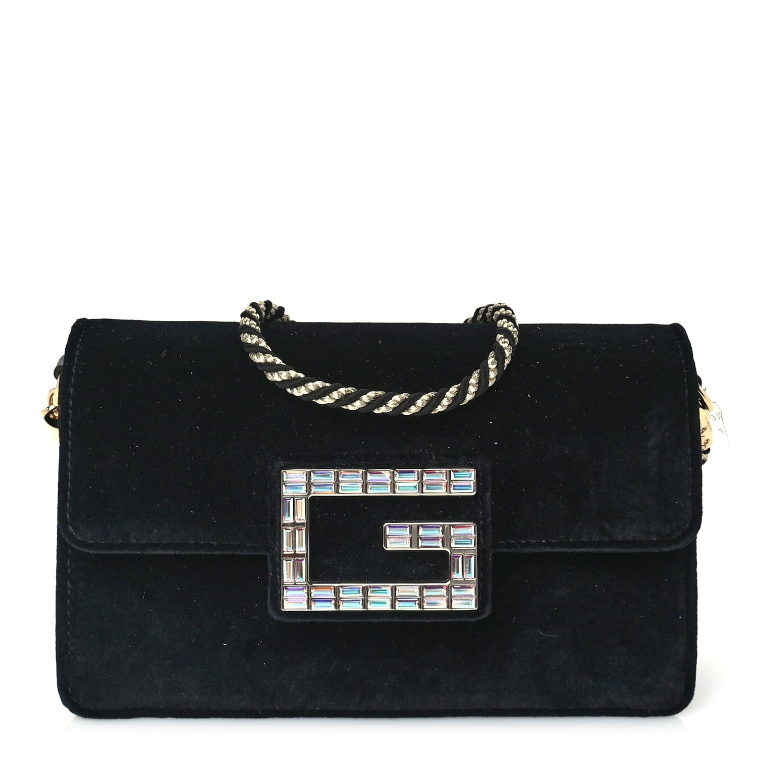 Gucci Velvet Crystal Square G Shoulder Bag  Black 2 of 9