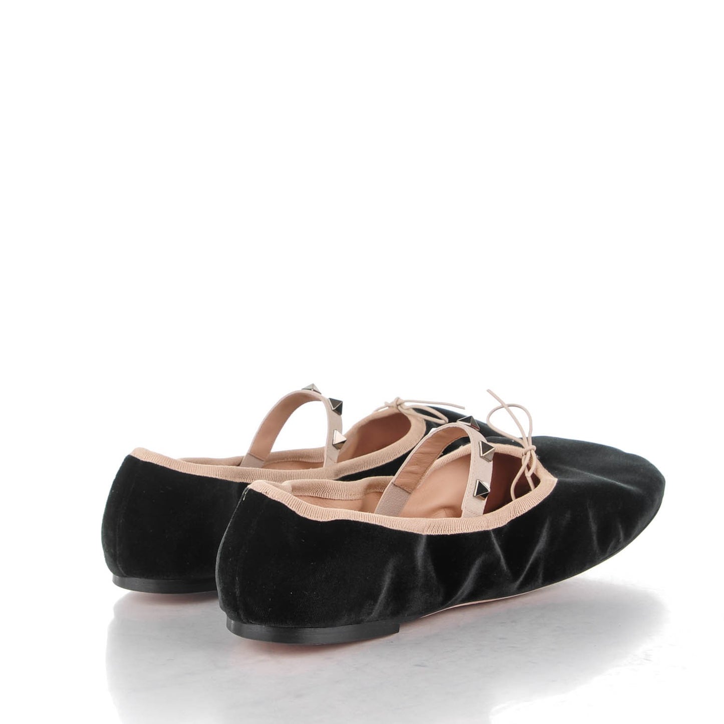 Velvet Rockstud Cross Strap Ballerina Flats 40 Black