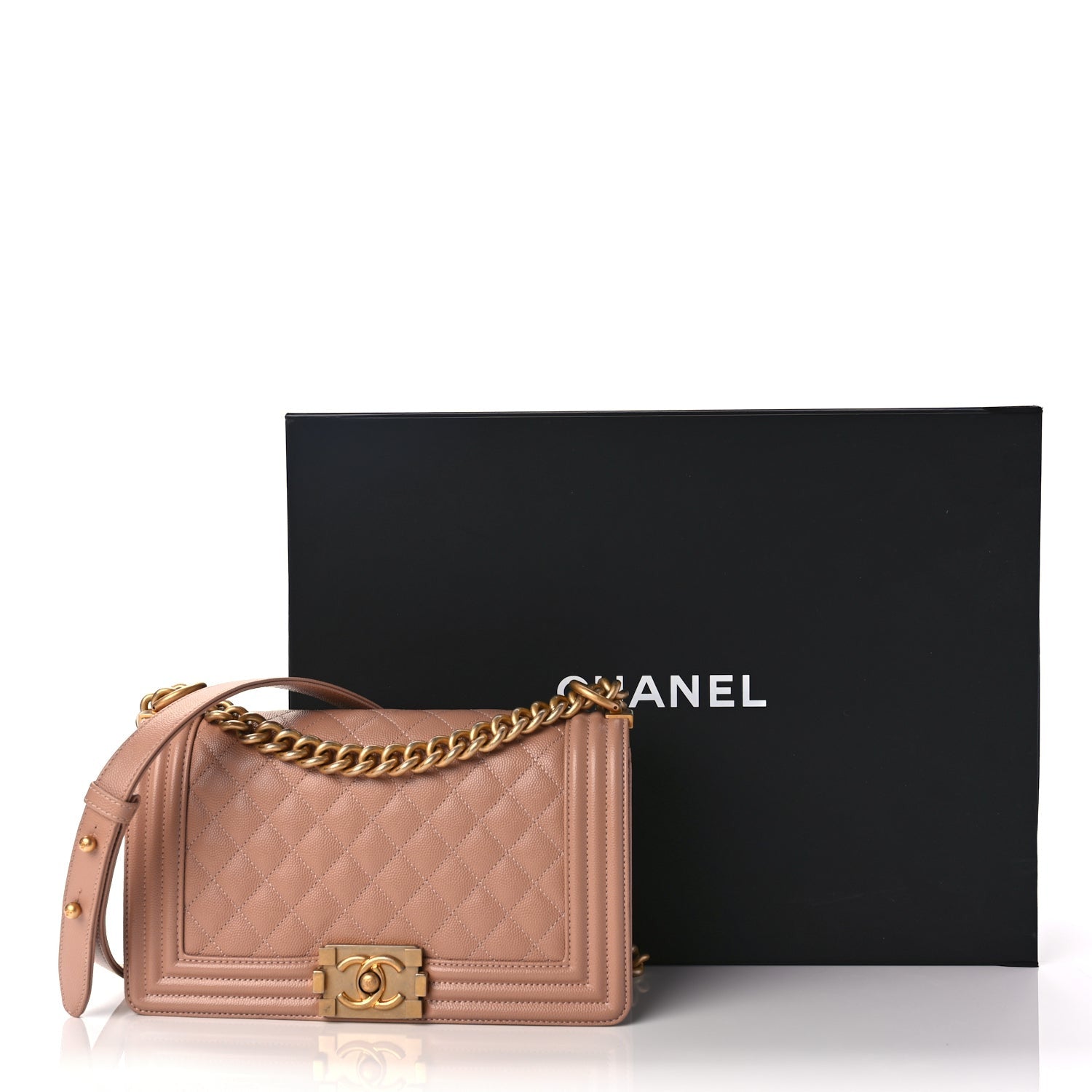 Chanel Caviar Quilted Medium Boy Flap Beige 10 of 10