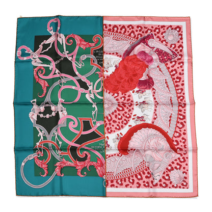 Hermes Silk Plumets du Roy Scarf 90 Vert Rose Blanc 1 of 4