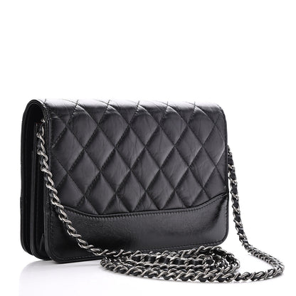 Chanel Aged Calfskin Quilted Gabrielle Wallet On Chain WOC Black 3 of 9