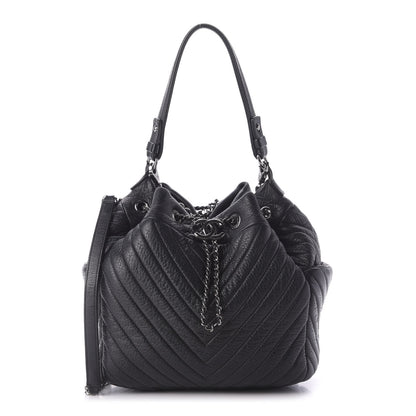 Chanel Deerskin Chevron Medium CC Chain Bucket Drawstring Bag Black 1 of 10