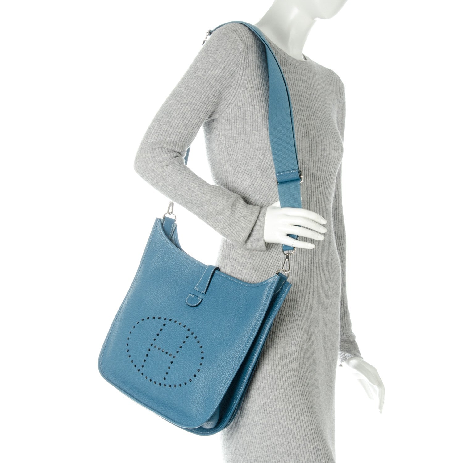 Hermes Taurillon Clemence Evelyne III GM Blue Jean 2 of 7