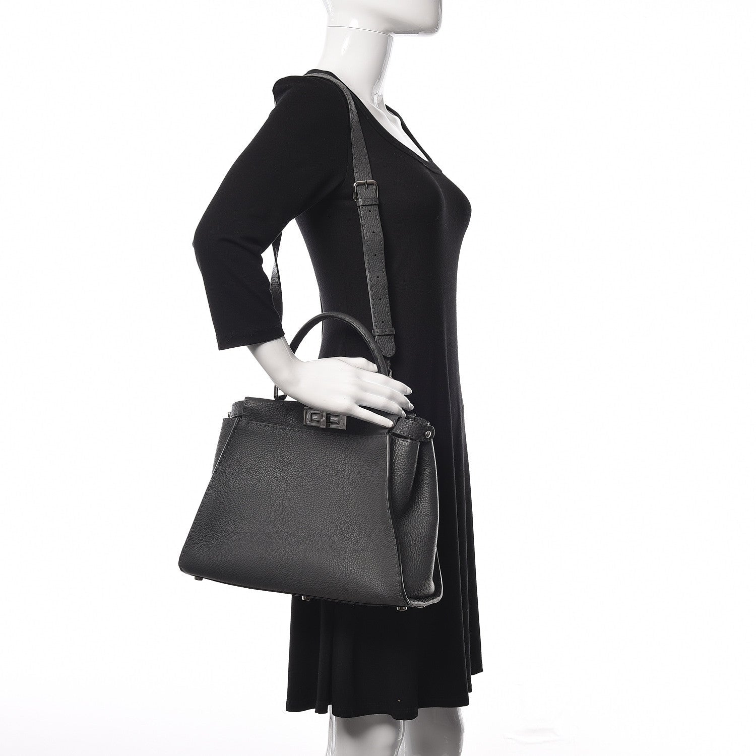 Fendi Cuoio Romano Selleria Bi-Color Medium Peekaboo Iconic Satchel Asfalto Latte 2 of 11