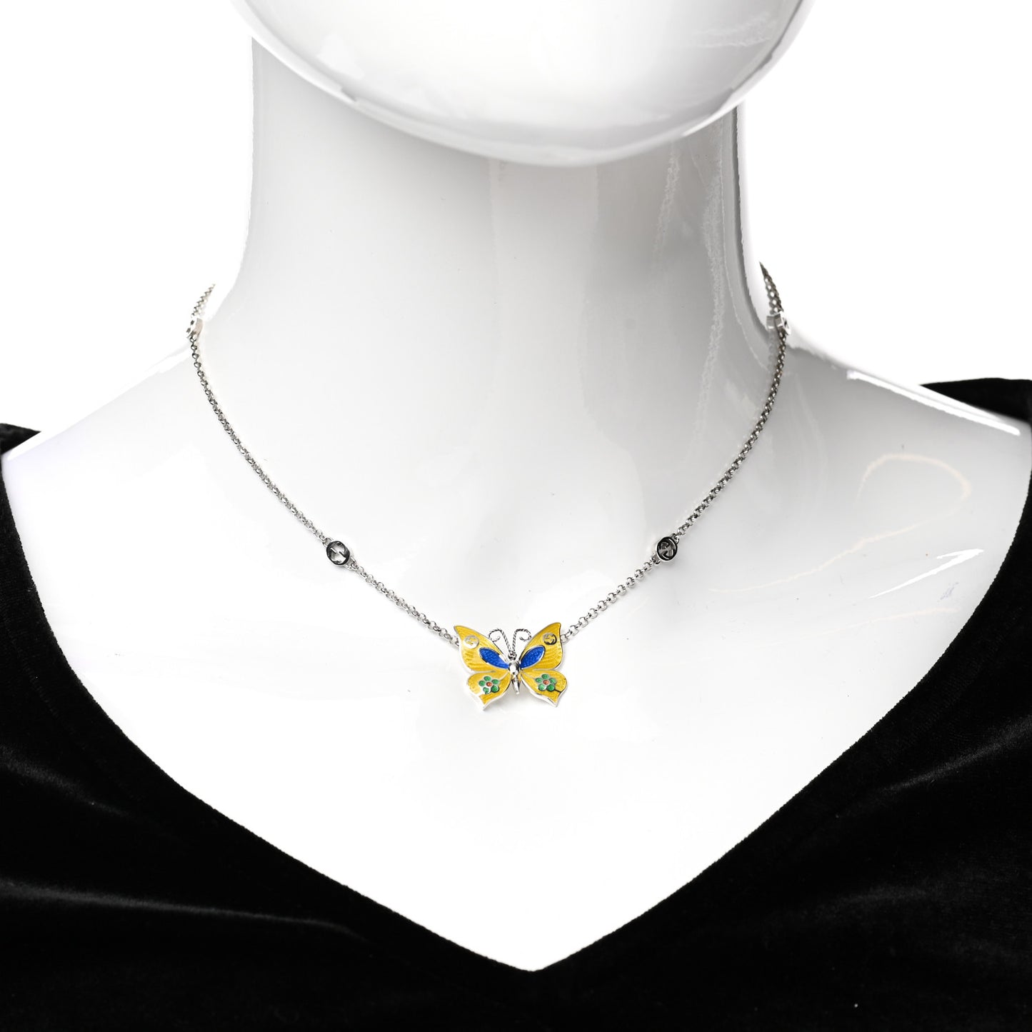 Sterling Silver Enamel Butterfly Pendant Necklace