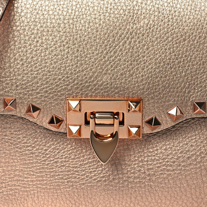 Valentino Garavani Metallic Pebbled Calfskin Medium Rockstud Flip Lock Crossbody Bag Rame 7 of 9