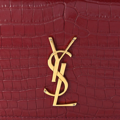 Saint Laurent Calfskin Crocodile Embossed Monogram Sunset Top Handle Chain Wallet Rouge Legion 6 of 8