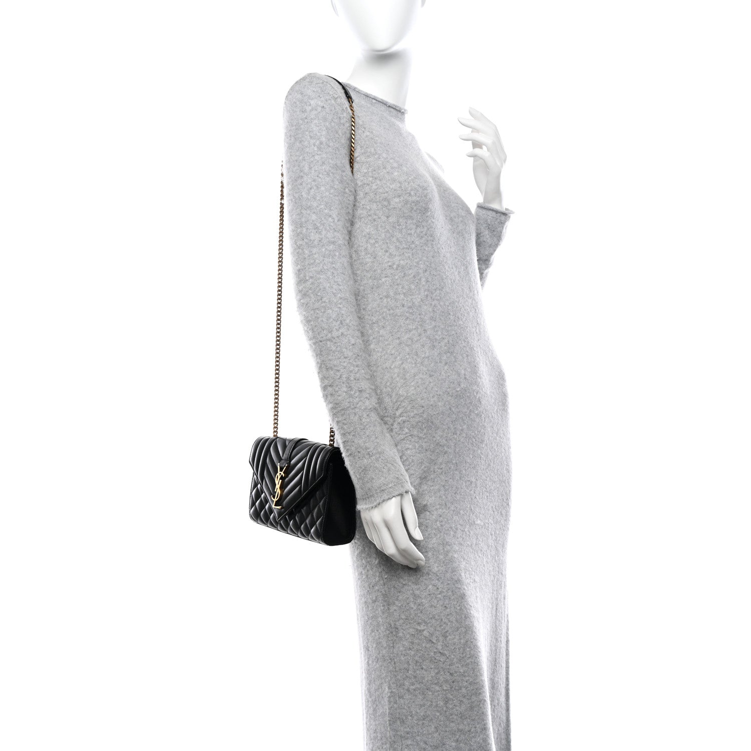 Saint Laurent Grain De Poudre Textured Mixed Matelasse Triquilt Small Monogram Satchel Black 2 of 11