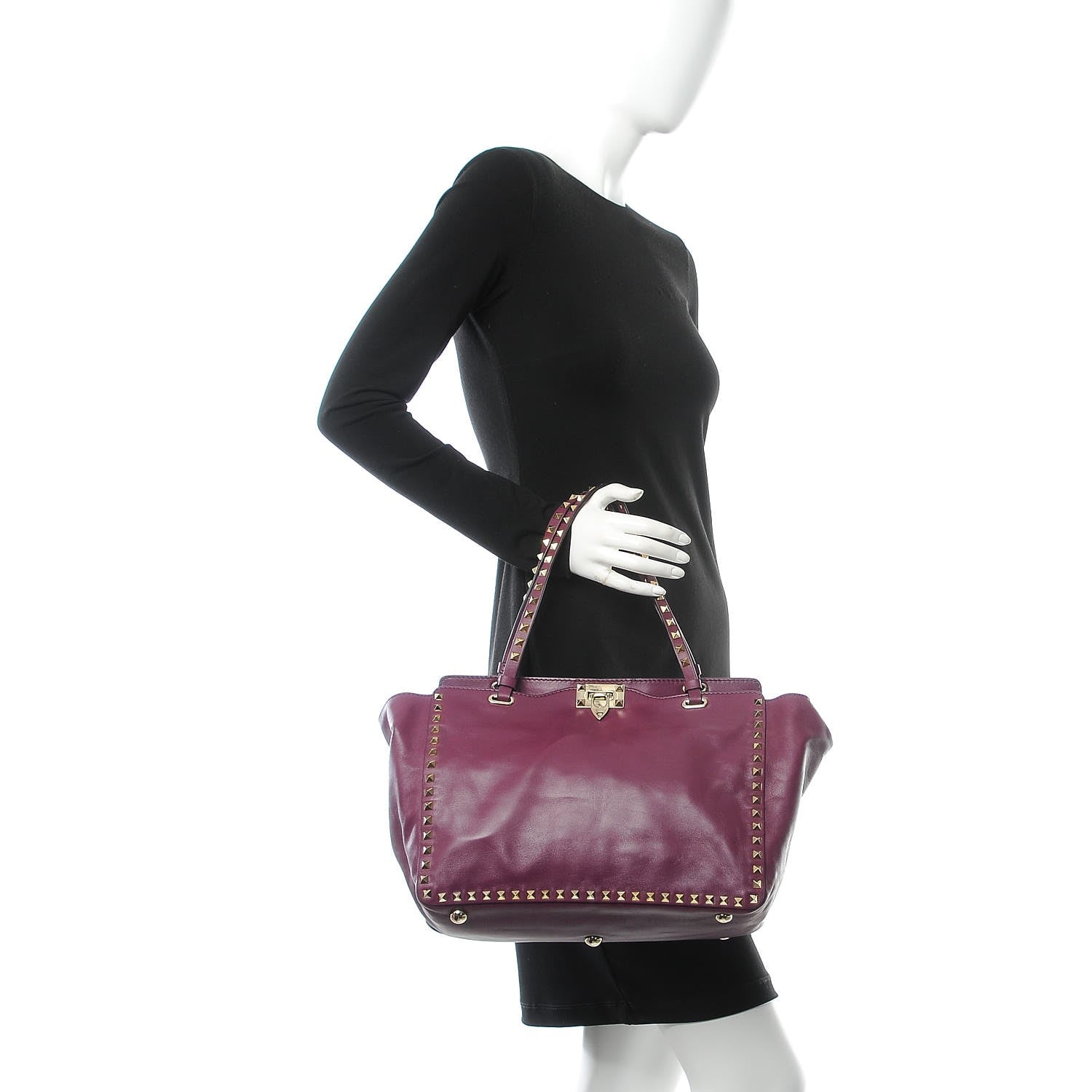 Valentino Garavani Vitello Medium Rockstud Tote Purple 2 of 10