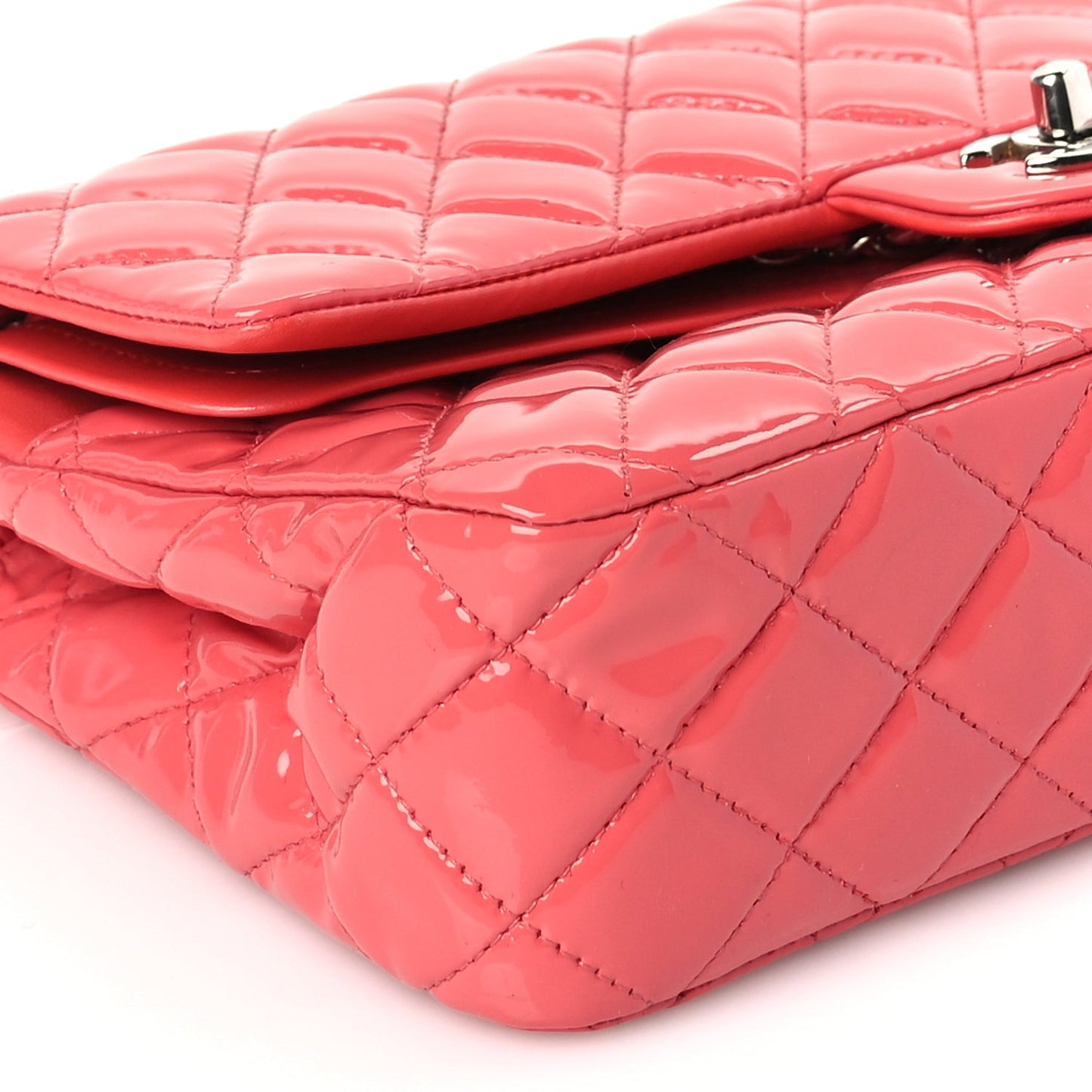 Patent Quilted Medium Double Flap Dark Pink