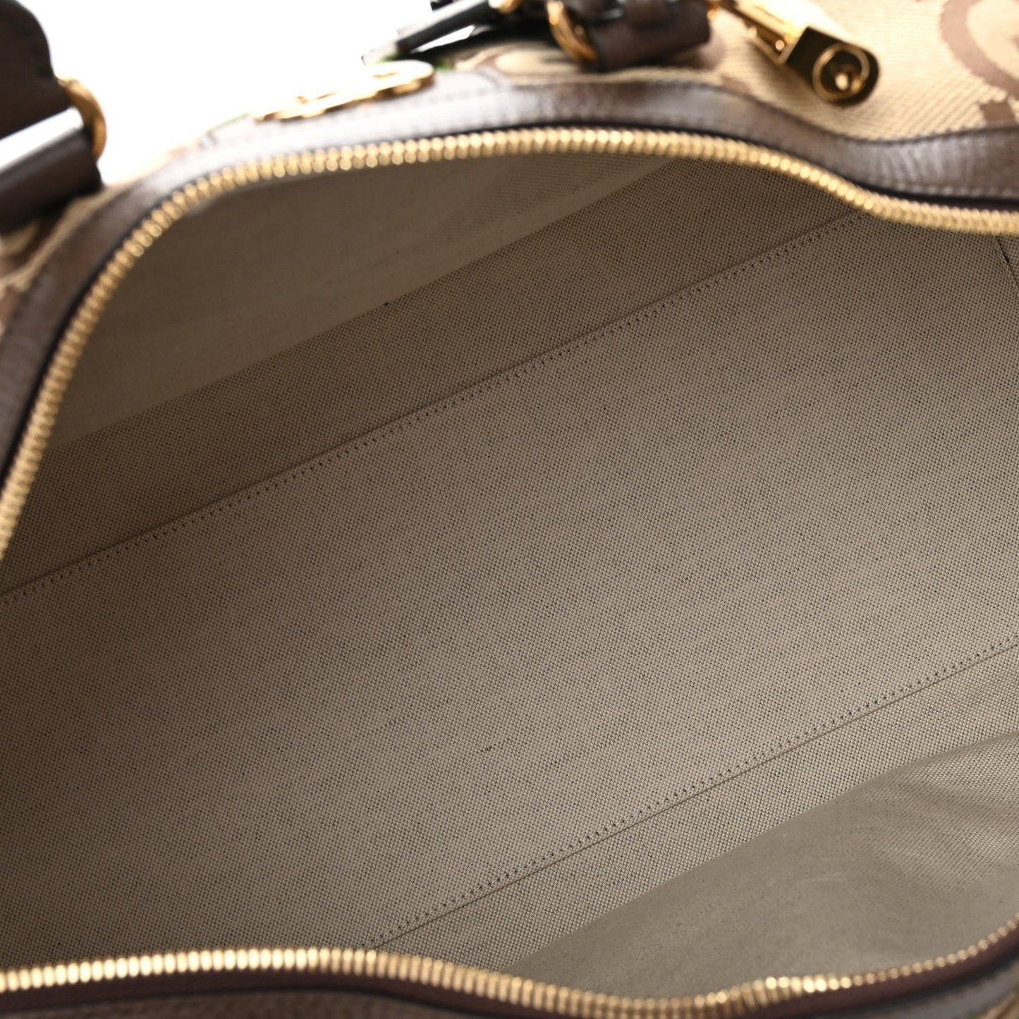 Monogram Jumbo GG Textured Dollar Calfskin Web Medium Duffle Bag Camel Ebony