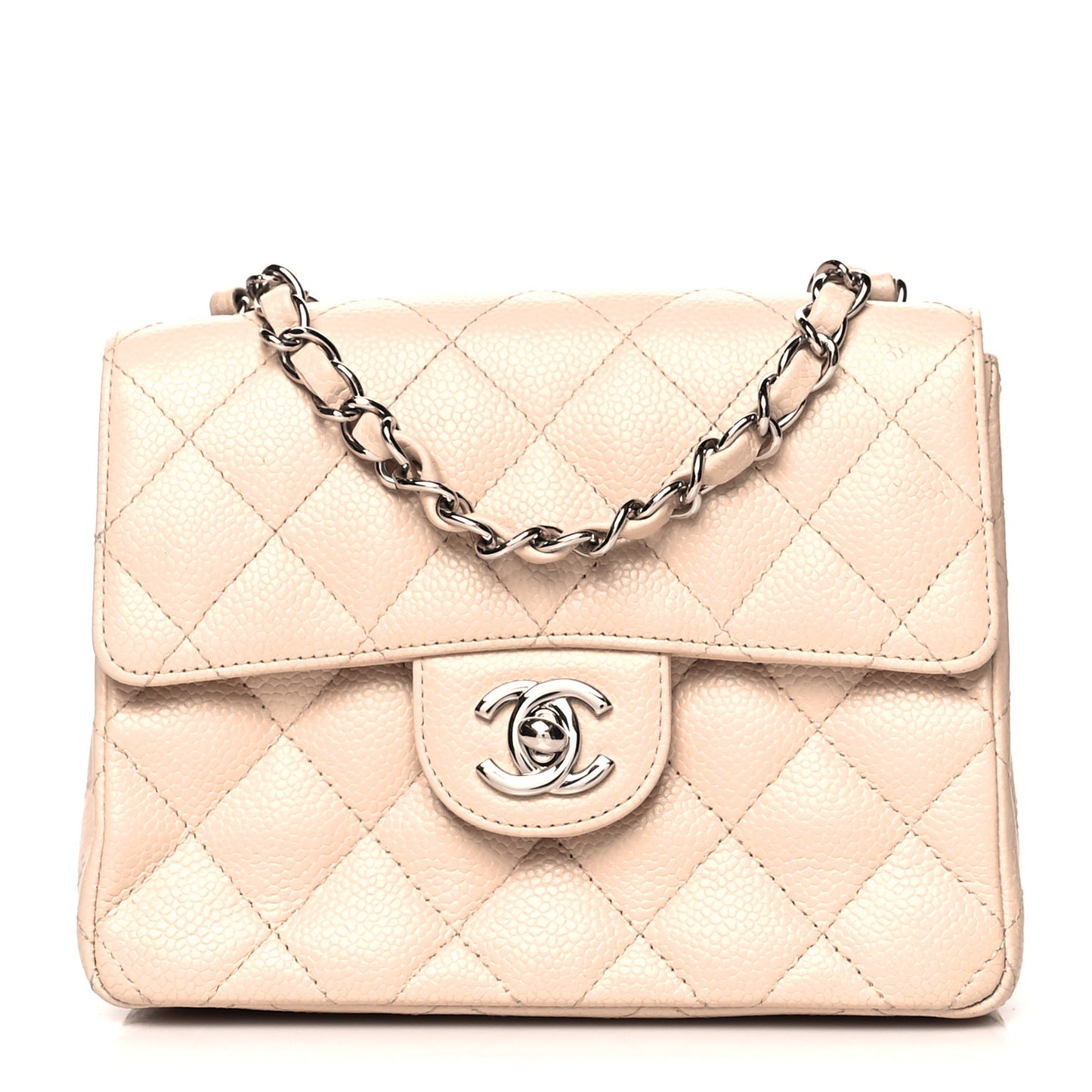 Caviar Quilted Mini Square Flap Light Beige