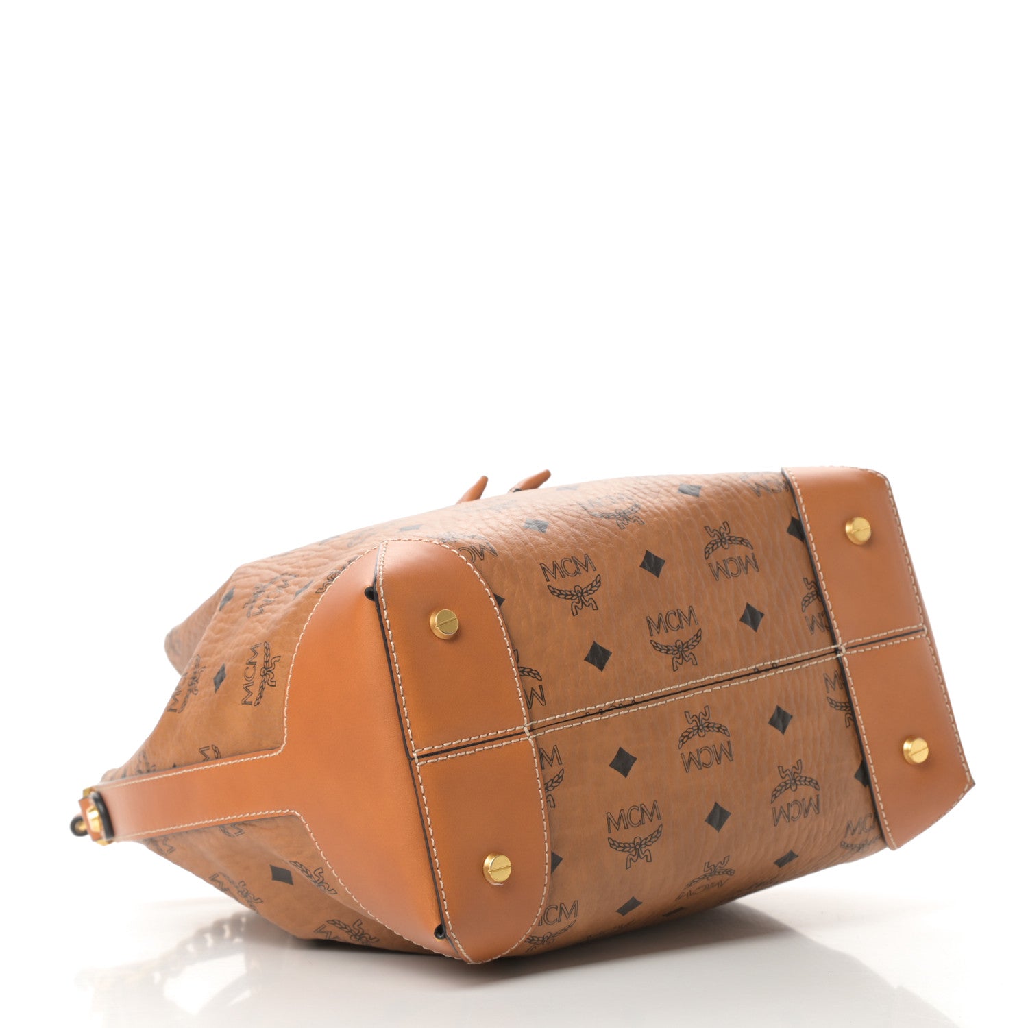 MCM Visetos Small Soft Berlin Drawstring Bucket Bag Cognac 4 of 10