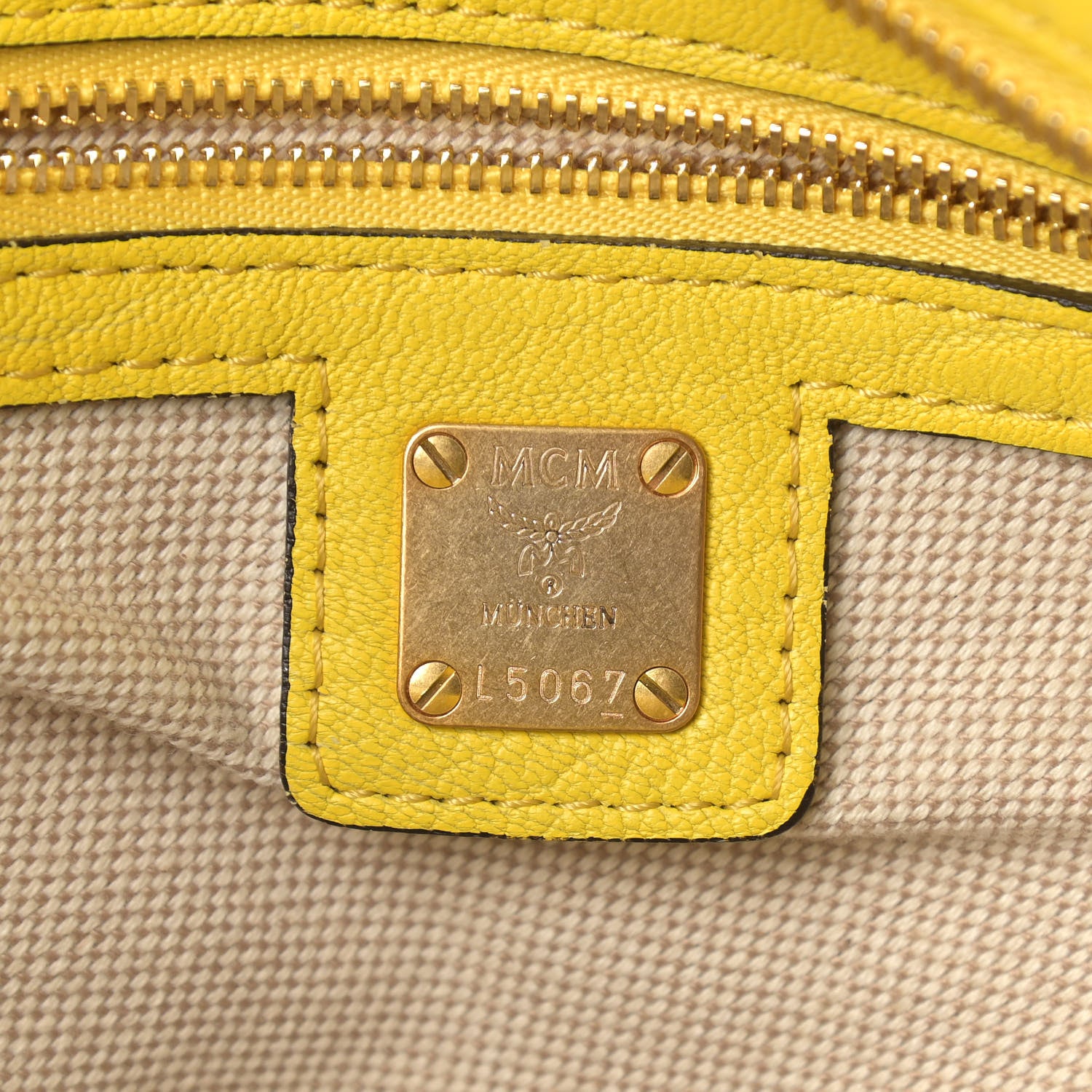 MCM Pebbled Calfskin Studded Satchel Yellow 11 of 17