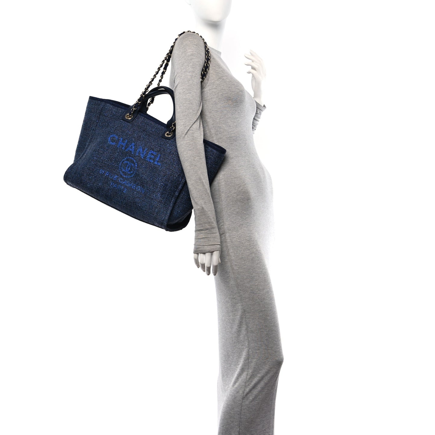 Lurex Boucle Medium Deauville Tote Blue